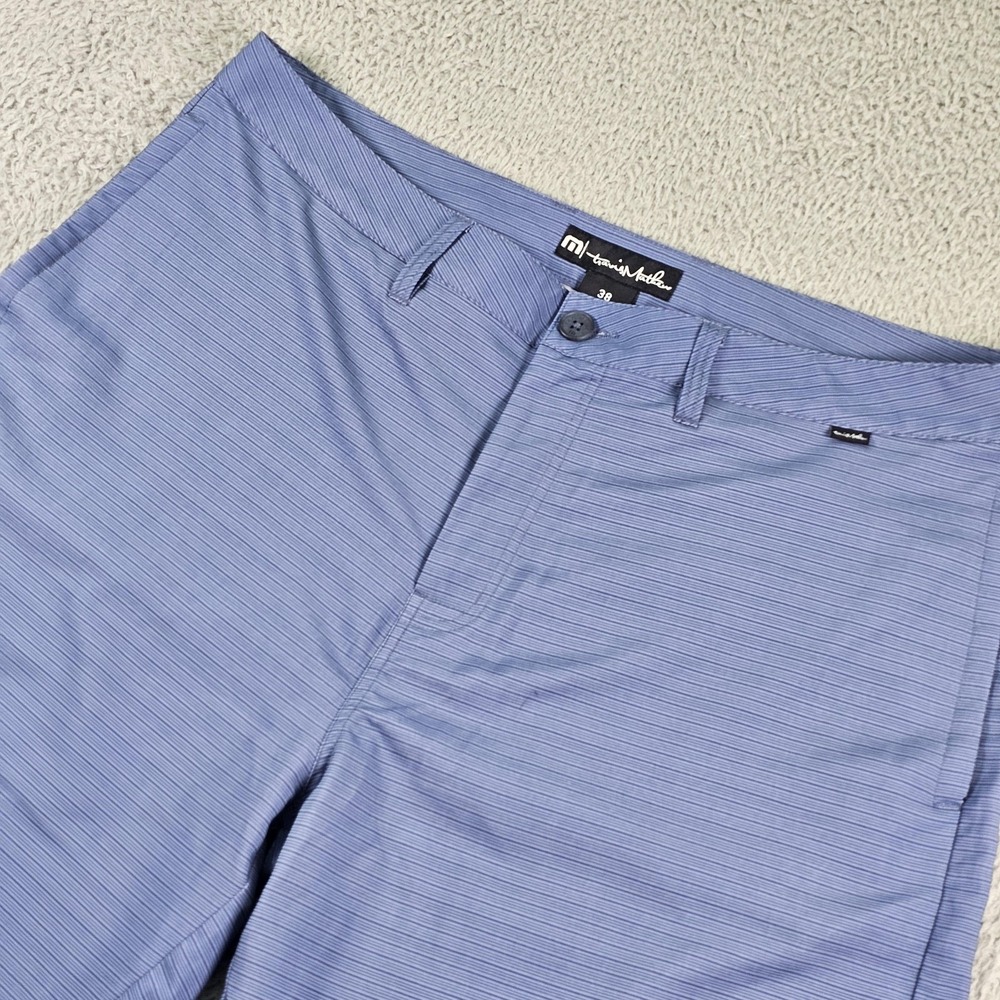Travis Mathew Shorts Mens 38 Blue Stripe Chino Stretch 10 Inseam Casual